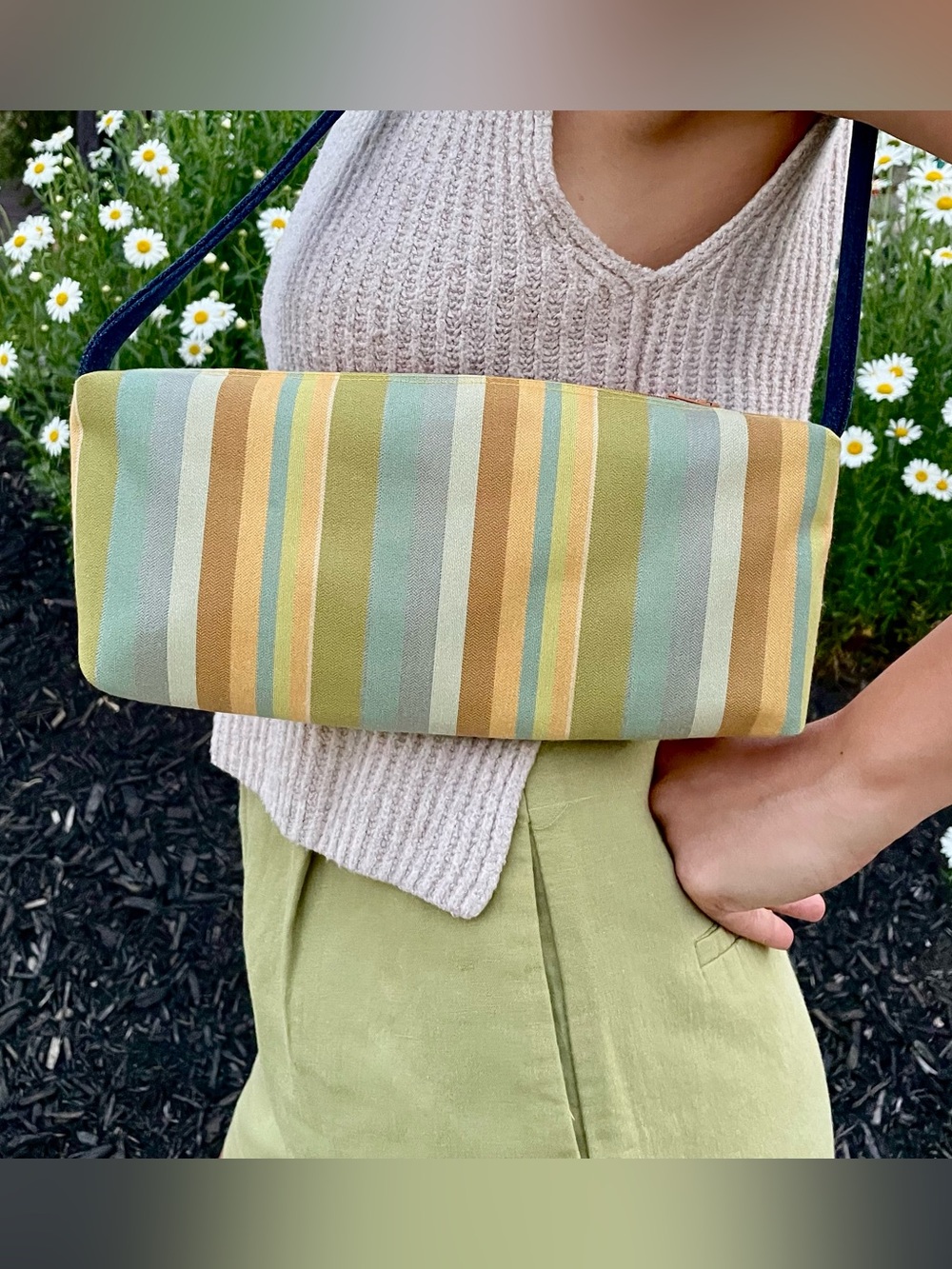 Upcycled Striped Multicolor Canvas One of a kind Bag